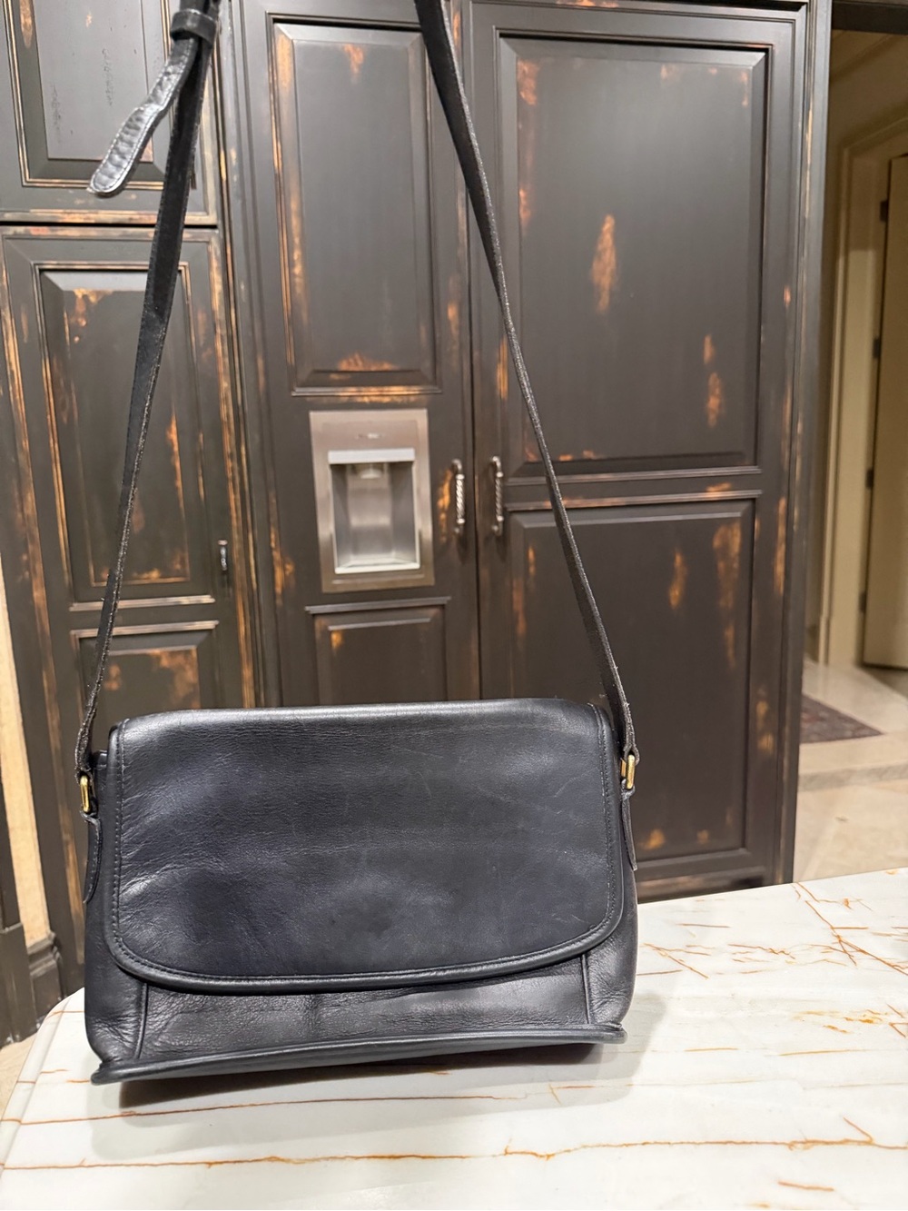Vintage Coach Black Leather Curtis Purse Satchel Crossbody Messenger Bag 9975